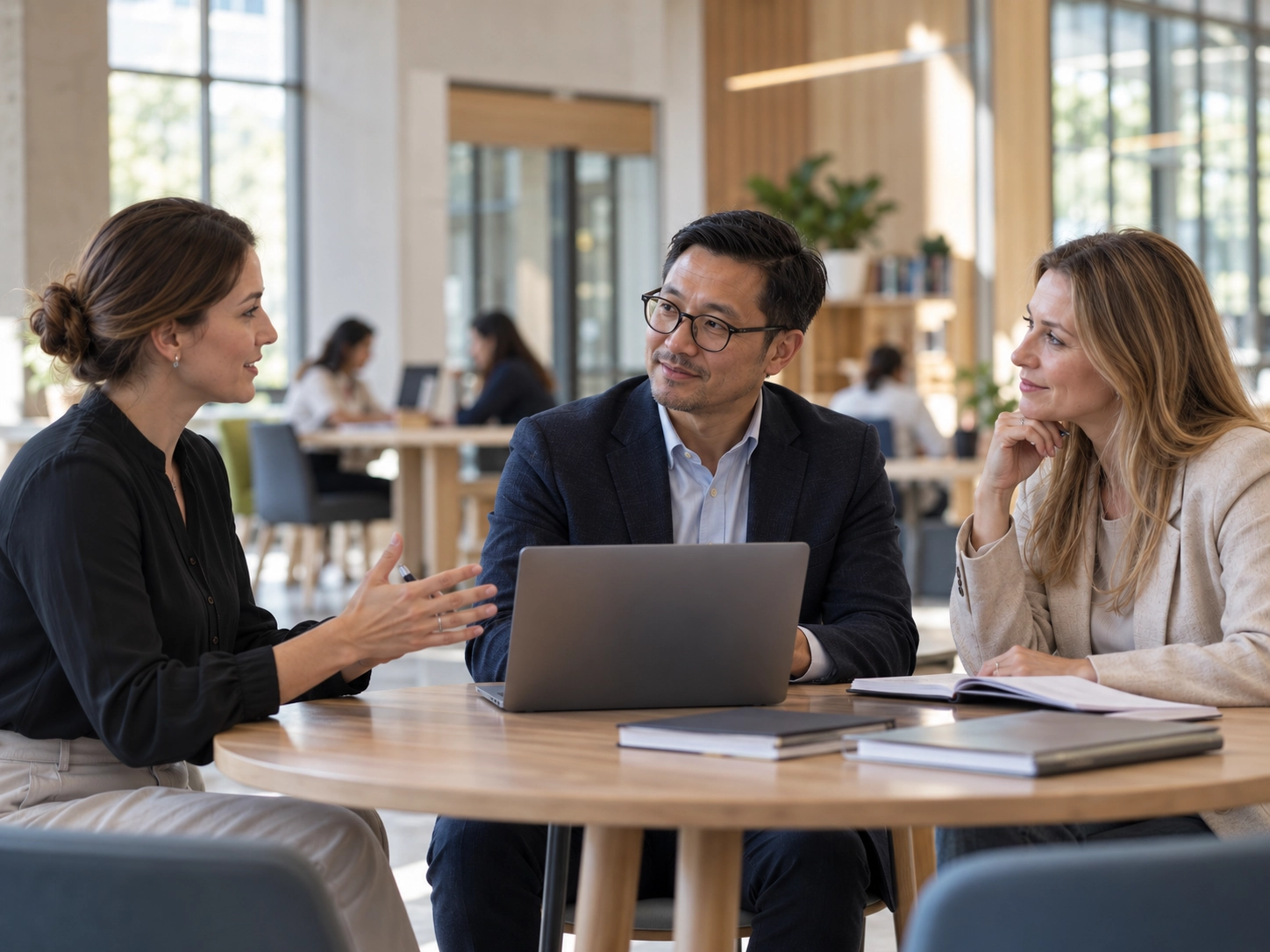 Teacher discussing an international placement with two school representatives.
